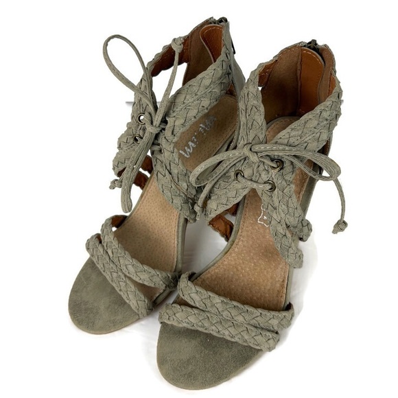 Mi. .iM Anthropologie Braided Strappy Heel in Gray/Tan - Picture 1 of 11